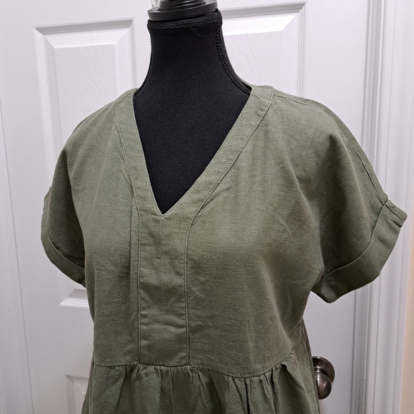 NWT Briggs New York Green Linen Dress Small V-neck Short Sleeved - Picture 12 of 16